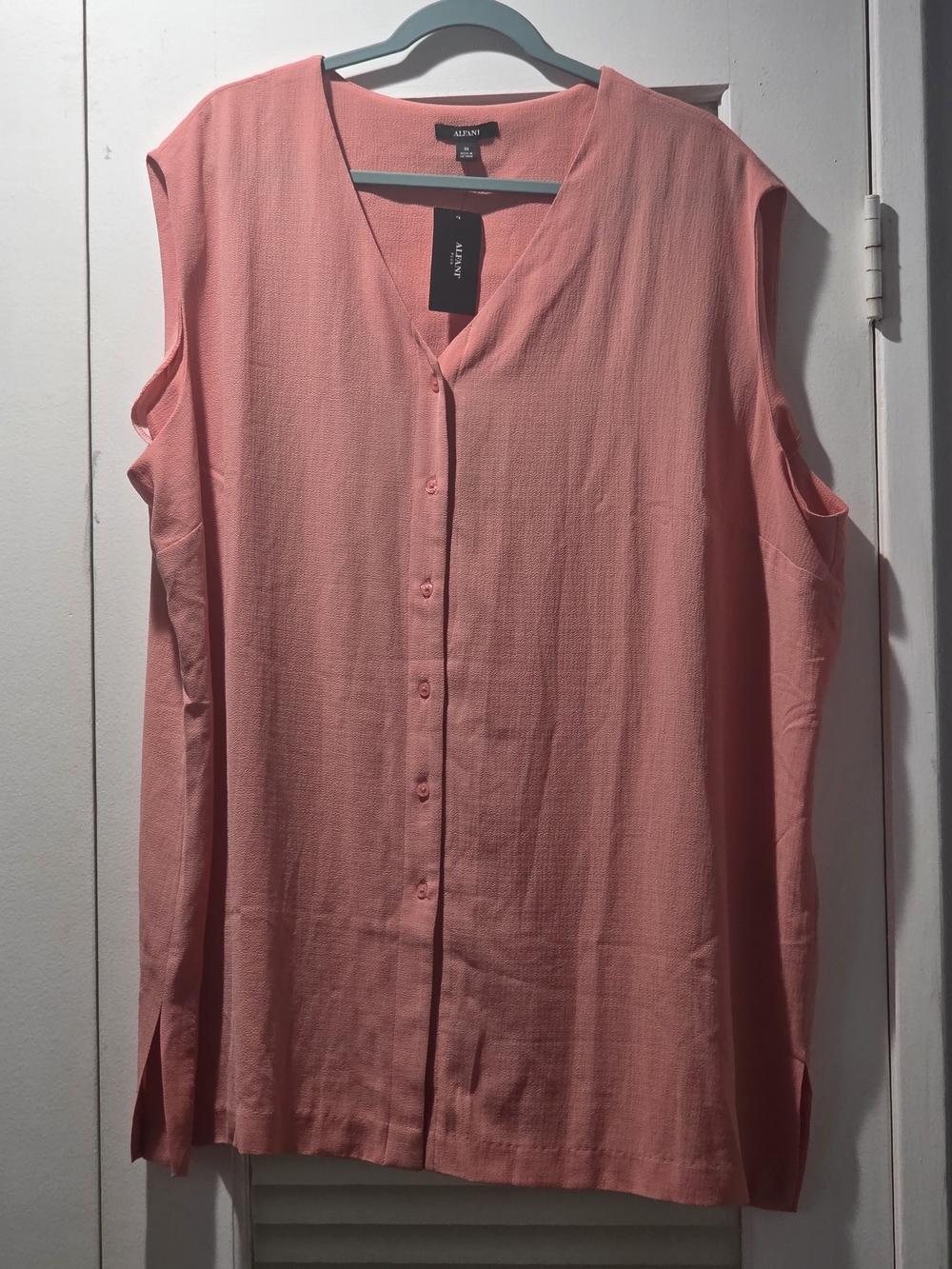 Alfani Pink Coral V-Neck Sleeveless Button-Front Blouse